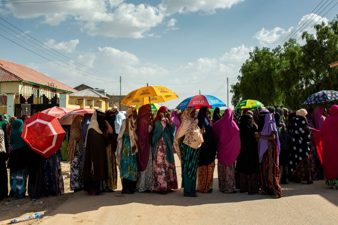 Women queue to vote for Somaliland’s elections at a polling station in Gabiley on May 31, 2021. More than a million voters were called to the polls on Monday in the self-proclaimed republic of Somaliland for legislative and local elections, in which the authorities intend to demonstrate their ability to organize democratic and peaceful elections in the very unstable Horn of Africa.
