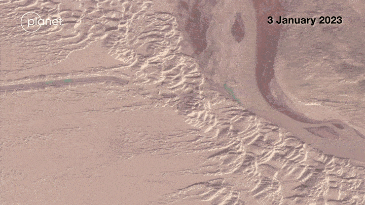 Satellite imagery showing development of the Kamal Khan dam on the Helmand River in Afghanistan’s Nimroz province.