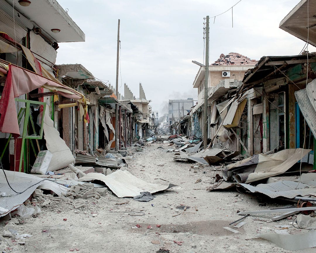 Kobani’s central market destroyed by mortars from the Islamic State, December 2014. MAGNUM/Lorenzo Meloni